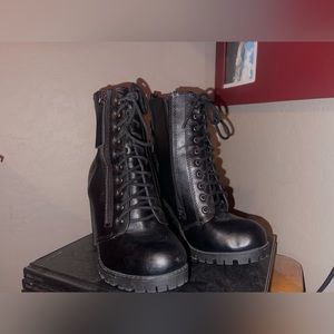 Black lace boot heels